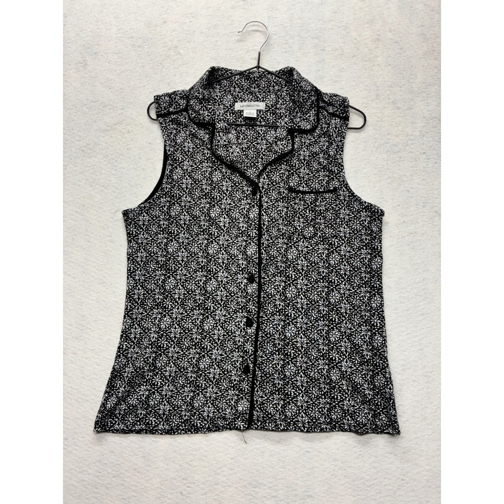 Liz Claiborne Sleeveless Button Down Dark Academia Floral Print M Black White